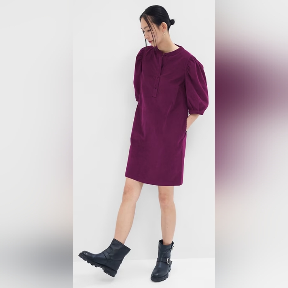 NWOT...GAP Purple Corduroy Puff Sleeve Dress Size XS - Picture 1 of 11